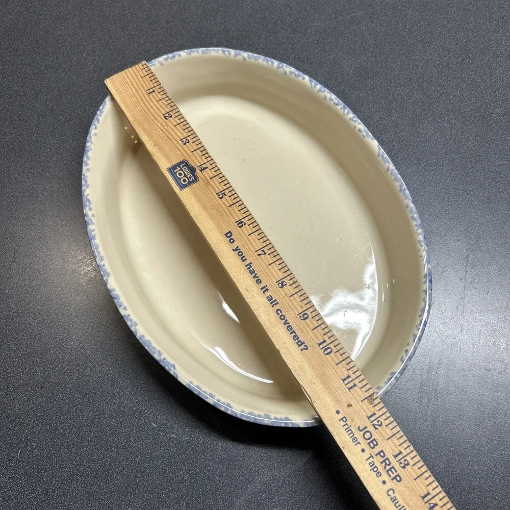 Vintage Henn Roseville Pottery Spongeware Oval Ovenware 10